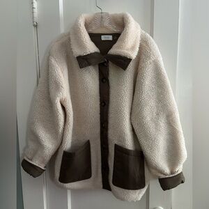 Bluivy Cream and Brown Teddy Jacket with Oversized Fit